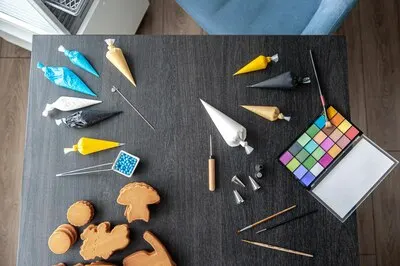 The process of making handmade gingerbread workshop top view