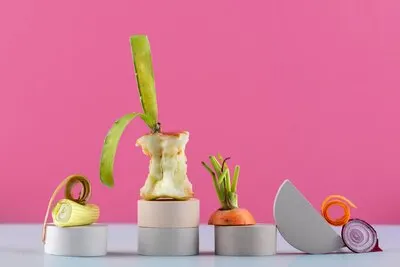 Arrangement of compost made of rotten food with copy space