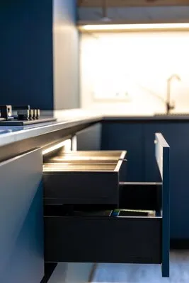 Open drawers kitchen ergonomics functional space