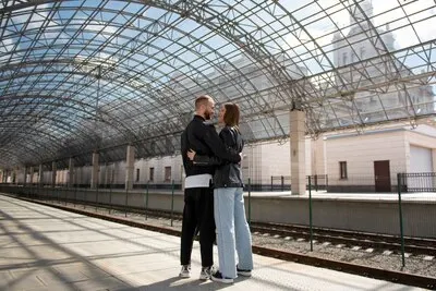 Couple having public intimacy moments