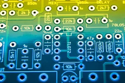 Circuit board close-up with different connections