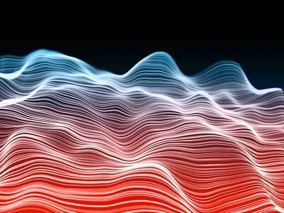 3D render of a network communications background with flowing waves