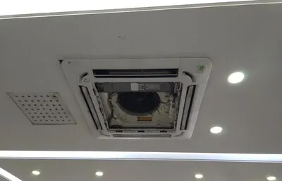 Close up of dirty and broken inside compartments air conditioner