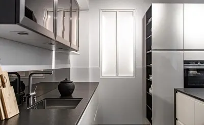 Interior of a modern kitchen in a minimalist style
