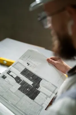 Tiler working on renovation of apartment