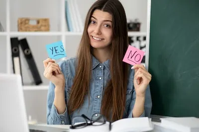 Medium shot smiley woman with post its