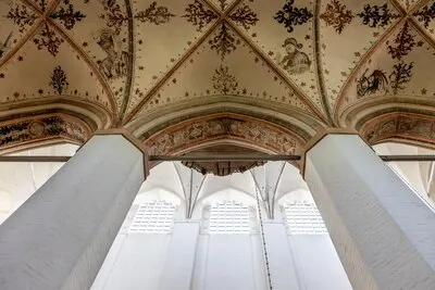 Medieval church frescoes gothic arches and patterns sacred architecture details