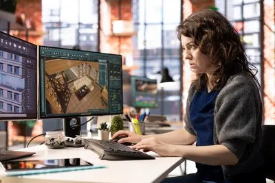 Architectural designer works on a digital home design project