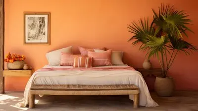 Bed in a bedroom decorated with brazilian folklore design