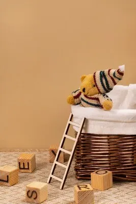 Cute plush toy and ladder arrangement