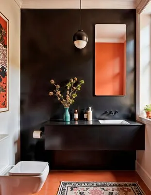 Modern minimalist black and orange bathroom