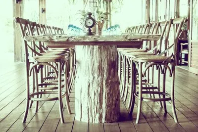 modern interior empty wooden chairs