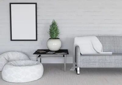 3d render of a modern room interior with blank picture frame