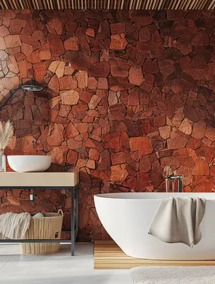 Photorealistic stone wall surface used in interior design