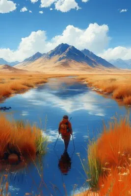 Digital art style illustration of river and nature
