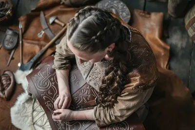 Portrait of scandinavian female viking person
