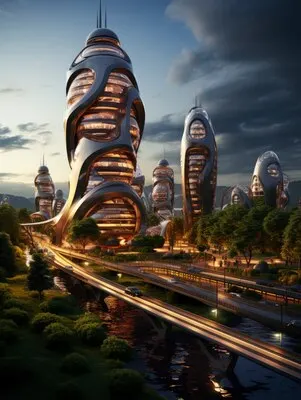View of futuristic urban city