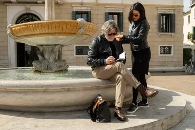 Couple wearing synthetic leather clothing