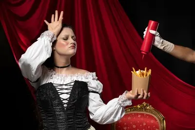Front view woman holding fries