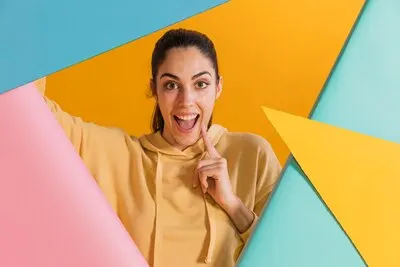 Happy woman with geometric shapes