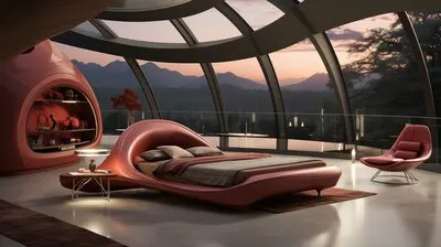 View of futuristic bedroom with furniture