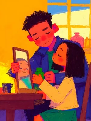 Couple's reflection in mirror