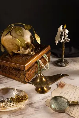 Pirate artifacts arrangement still life
