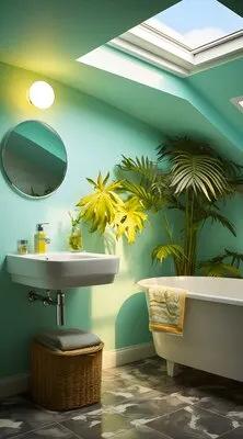 View of small bathroom with modern style decor and furniture