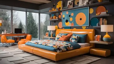 View of futuristic bedroom with furniture