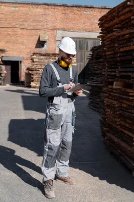 Man working in a mdf boards warehouse
