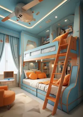View of bedroom with futuristic decor and style