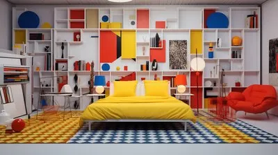 View of bedroom with futuristic decor and style