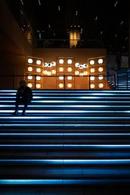 City at night with architecture and vibrant lights
