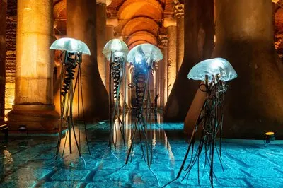 Interior view of the Basilica Cistern in Istanbul Turkey