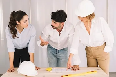 Group of engineers discussing project