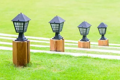 Light lamp with garden outdoor view