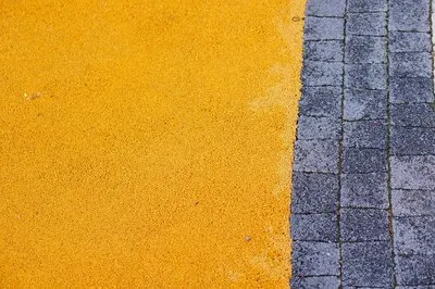 Cobblestone pathway near yellow small rocks