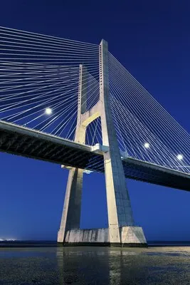 Vertical view of Vasco da Gama bridge by night, Lisbon