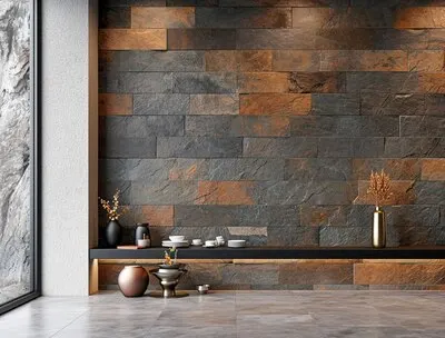 Photorealistic stone wall surface used in interior design