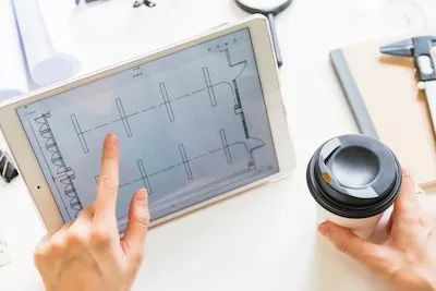 Architect working on house project at light table