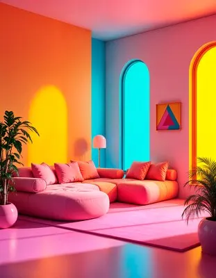 Colorful retrowave 3d interior background