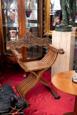 High angle old chair at second hand market