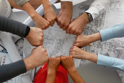 Labor union members working together