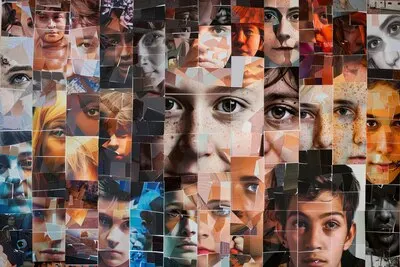 Autism day awareness collage style with people