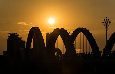 Old iron bridge at sunset