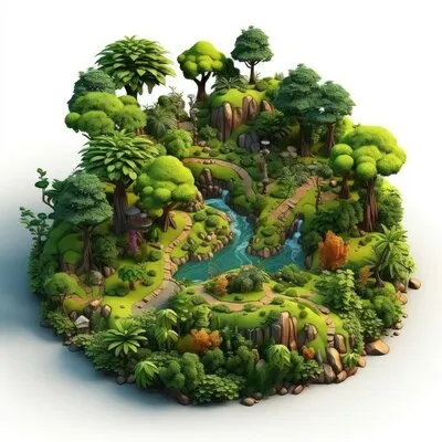 3d rendering of cartoon like forest landscape