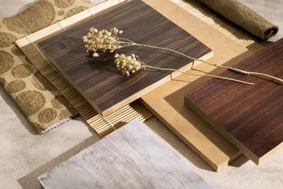 Top view on boards of mdf material