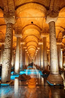 Interior view of the Basilica Cistern in Istanbul Turkey